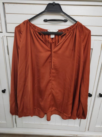 H&M Kiremit Uzun Kollu Saten Stil Bluz