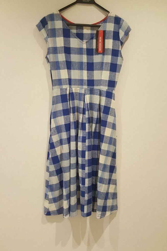 Ekose Yazlık Pinup Etiketli Midi Elbise