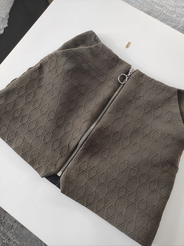 TOPSHOP Haki Desenli Fermuarlı Mini Etek
